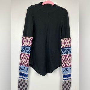 We the Free Embroidered Long Sleeves Sweater Black Thermal Style XS Womens New